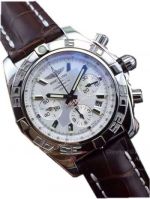Swiss Replica Breitling Chronomat watch SS White Chronograph Leather strap